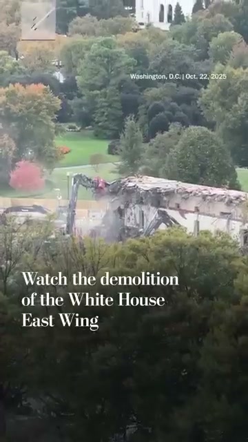 Public YouTube evidence frame at the cited start time — Ballroom claim vs East Wing demolition pair · July claim juxtaposed with Oct demolition visual record