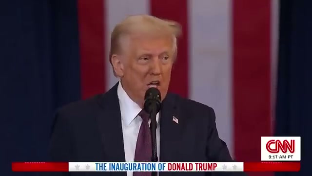 Public YouTube evidence frame at the cited start time — Donald Trump · Jan 20, 2025 inaugural address — Liberation Day